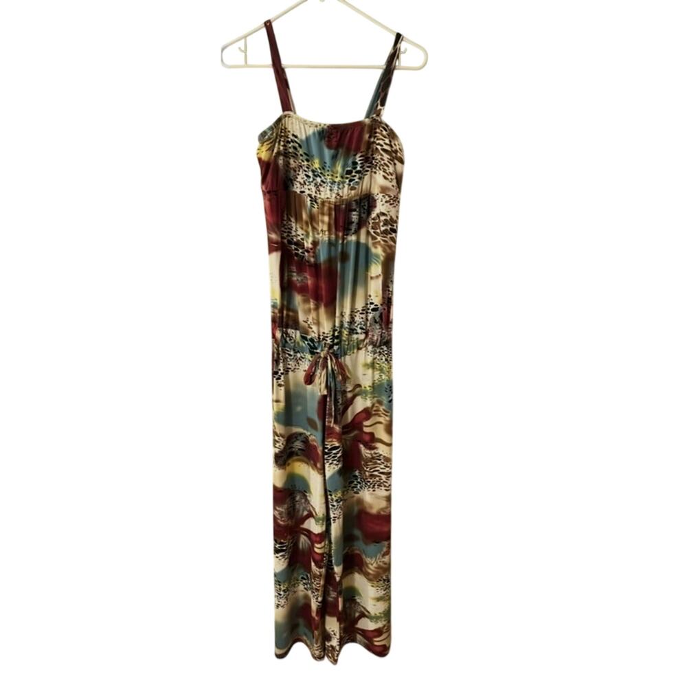 BillBao Women’s Size Med Boho Wide Leg Jumpsuit Animal Print Tropical Vacation